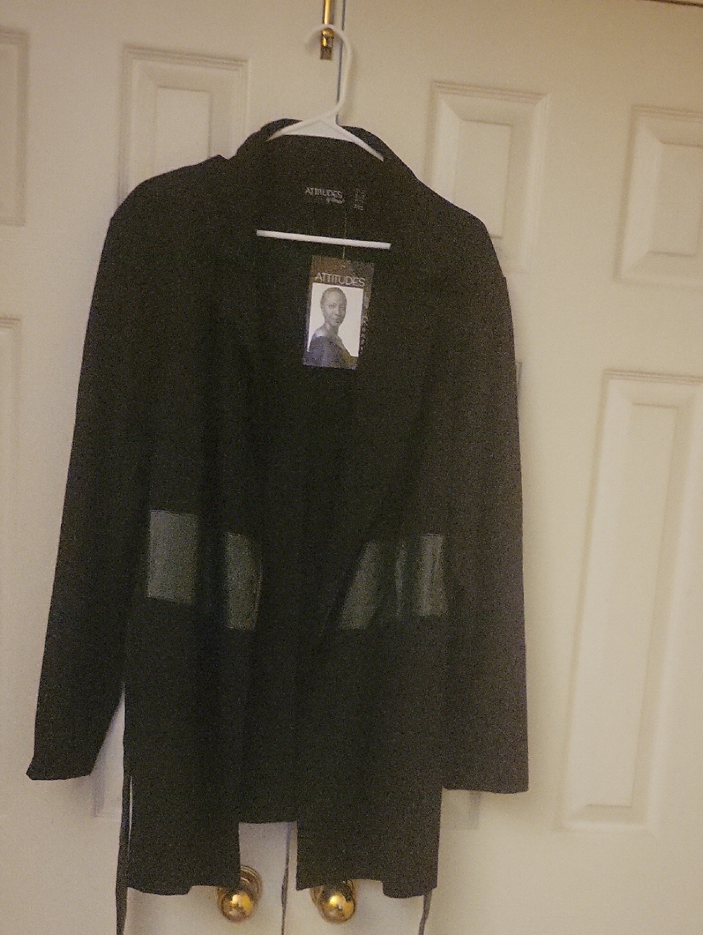 Attitudes by Renee Black Open-Front Blazer with Faux-Leather Panels
